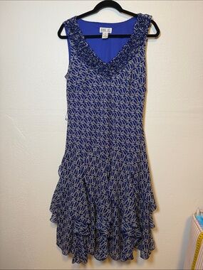 Robbie Bee Cobalt Ruffle V-Neck Midi Flare Dress